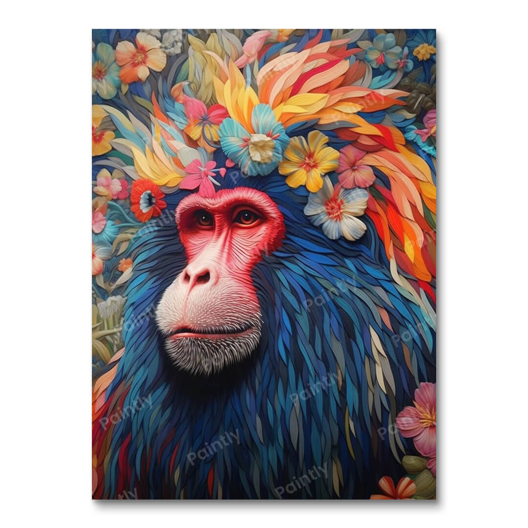 Bloemen mandril baviaan (diamond painting)