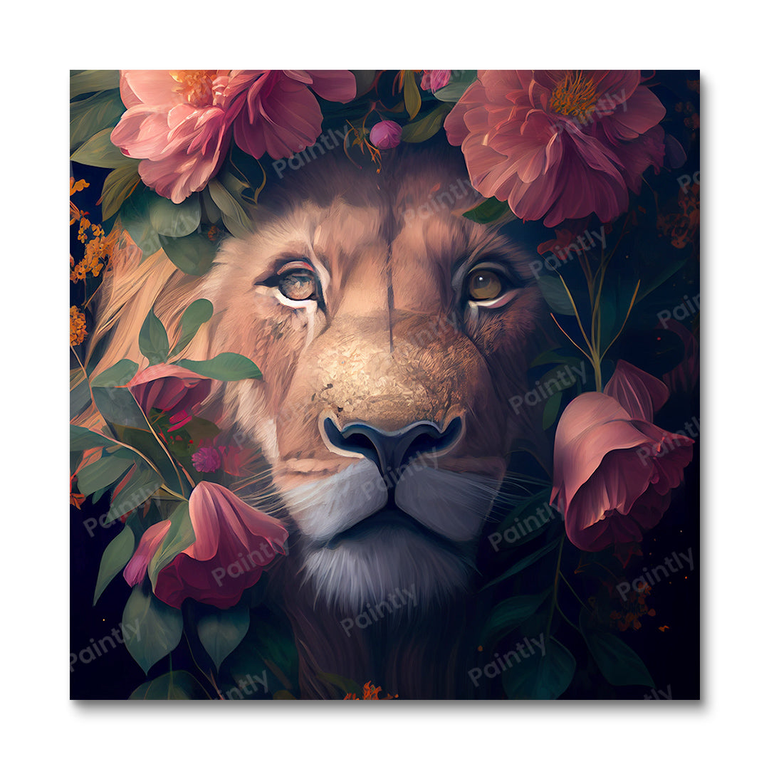 Floral Lion I van Kian (diamond painting)