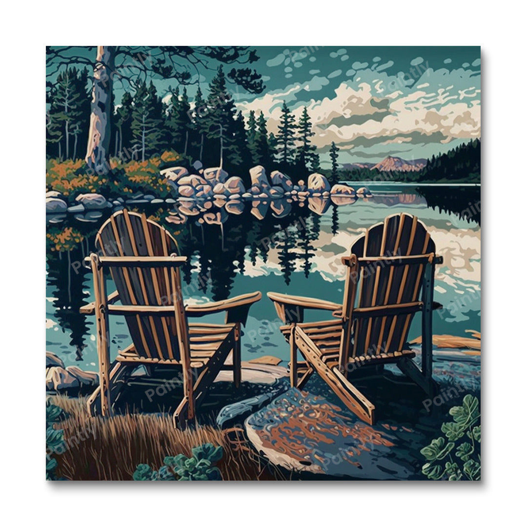 Stoelen aan het meer III (diamond painting)