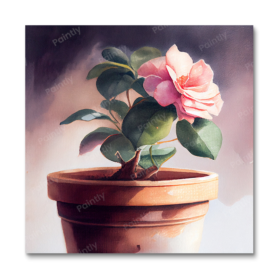 Roze Roos Bloempot (Diamond Painting)