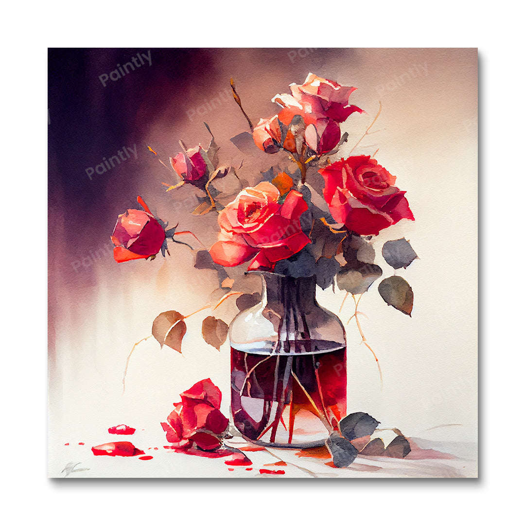 Rode rozen in vaas I (diamond painting)