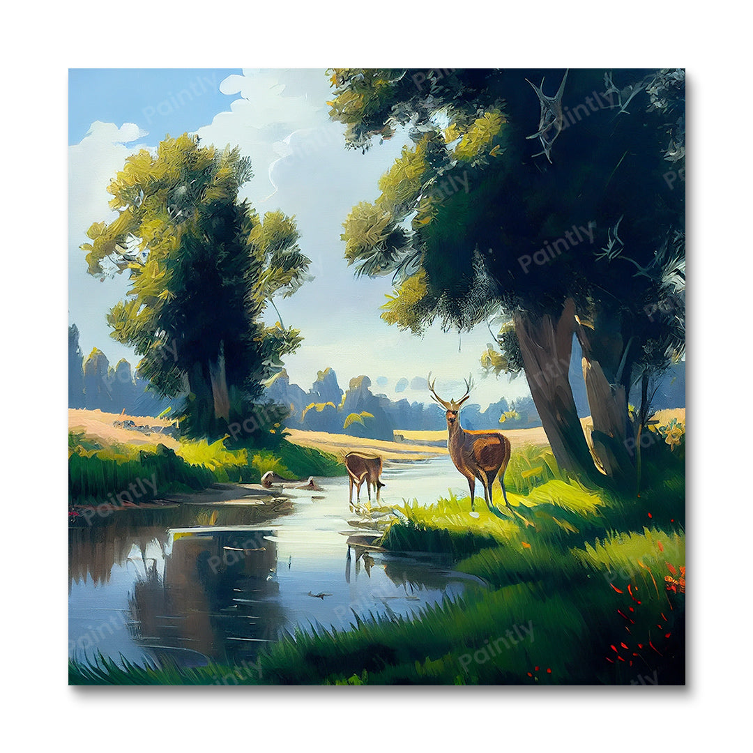 Hert bij de rivier II (diamond painting)
