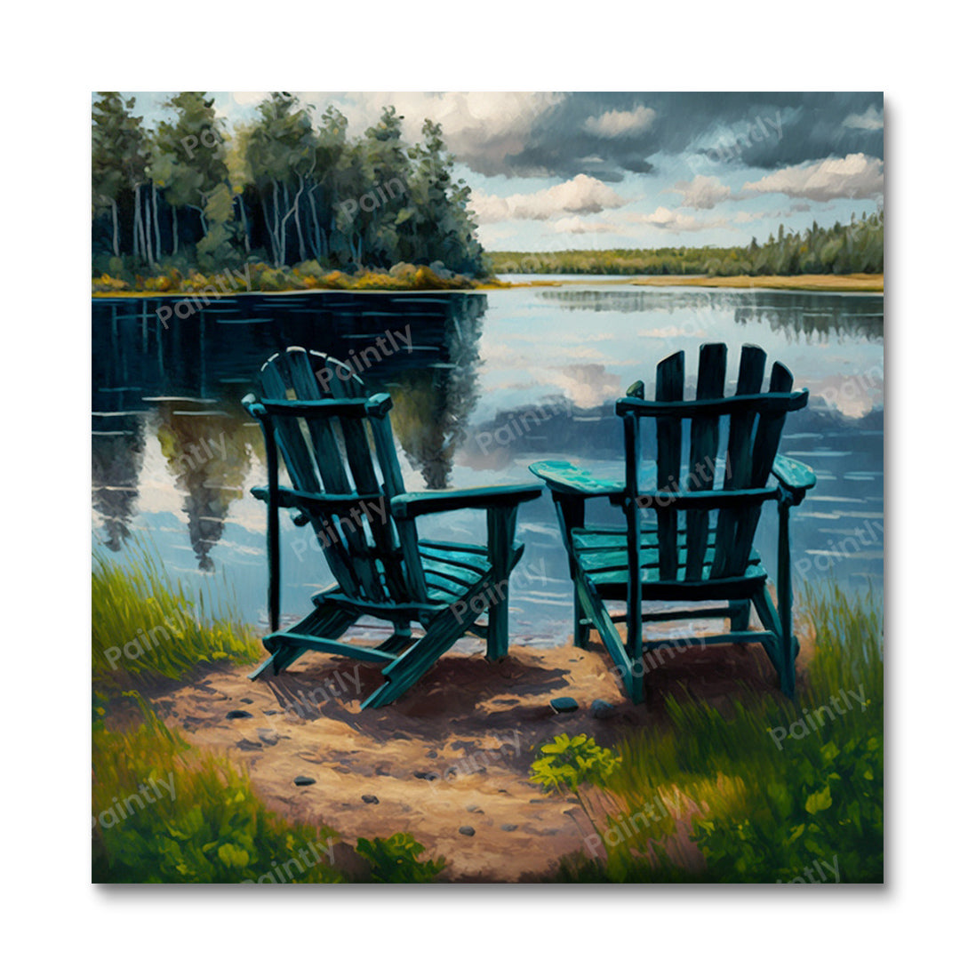 Stoelen aan het meer IV (diamond painting)