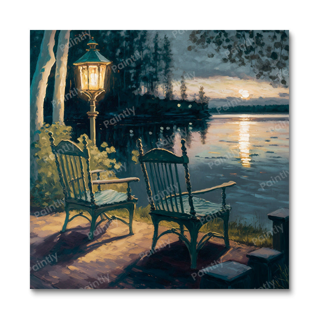 Stoelen aan het meer VII (diamond painting)