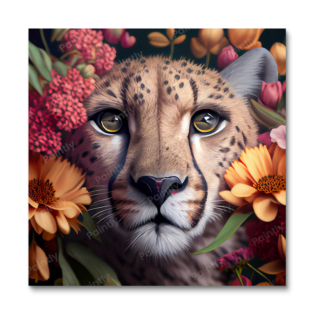 Floral Cheetah II van Kian (diamond painting)