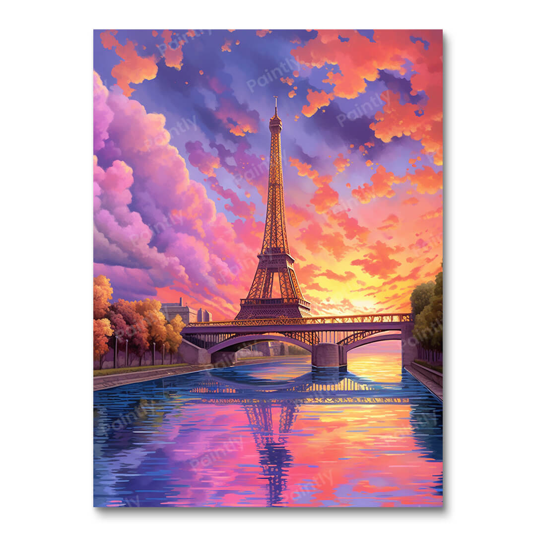 Zonsondergangen van de Eiffeltoren (diamond painting)