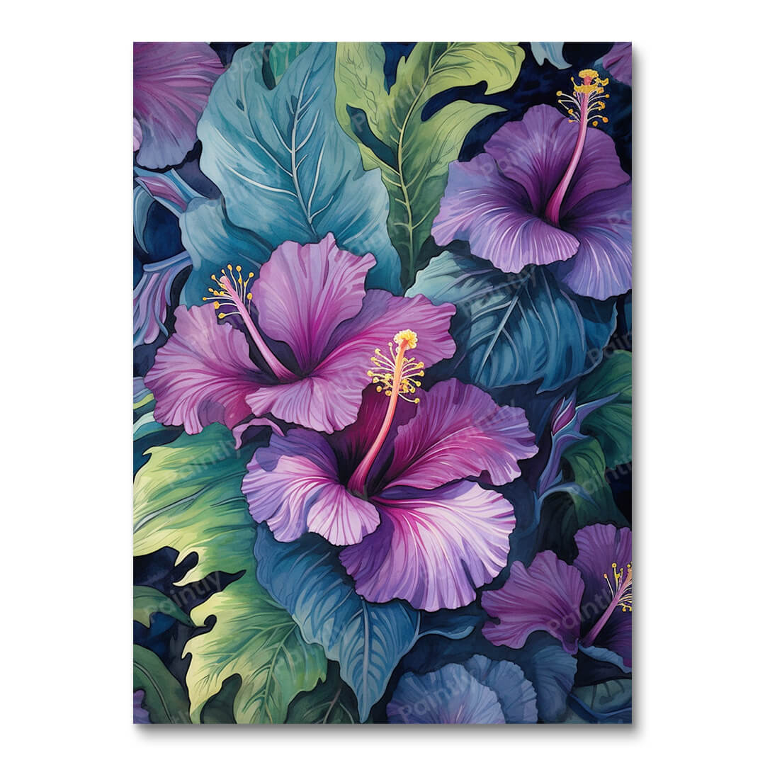 Paarse hibiscus (diamond painting)