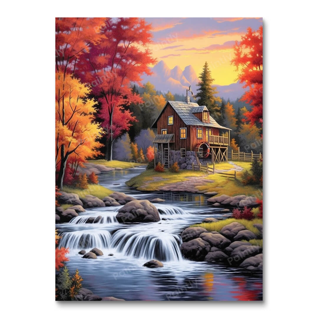 Cabine bij de beek (diamond painting)