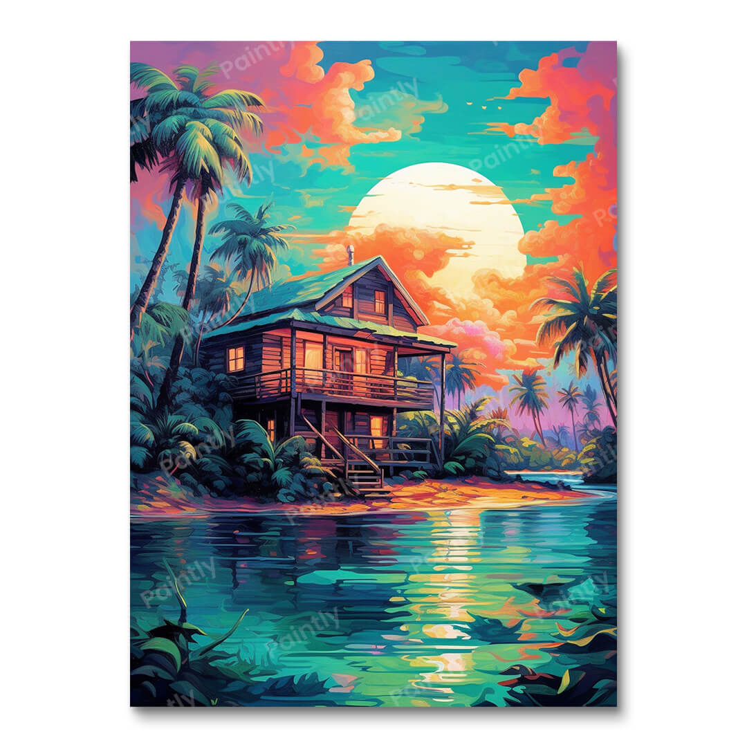Cabine aan de rivier (diamond painting)