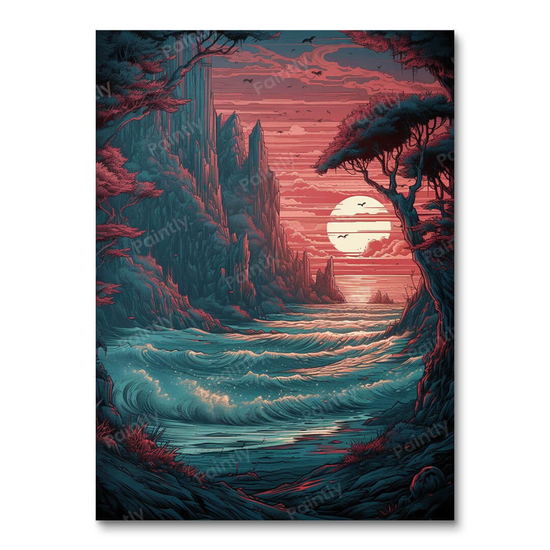 Levendige sluier van de zonsondergang (diamond painting)