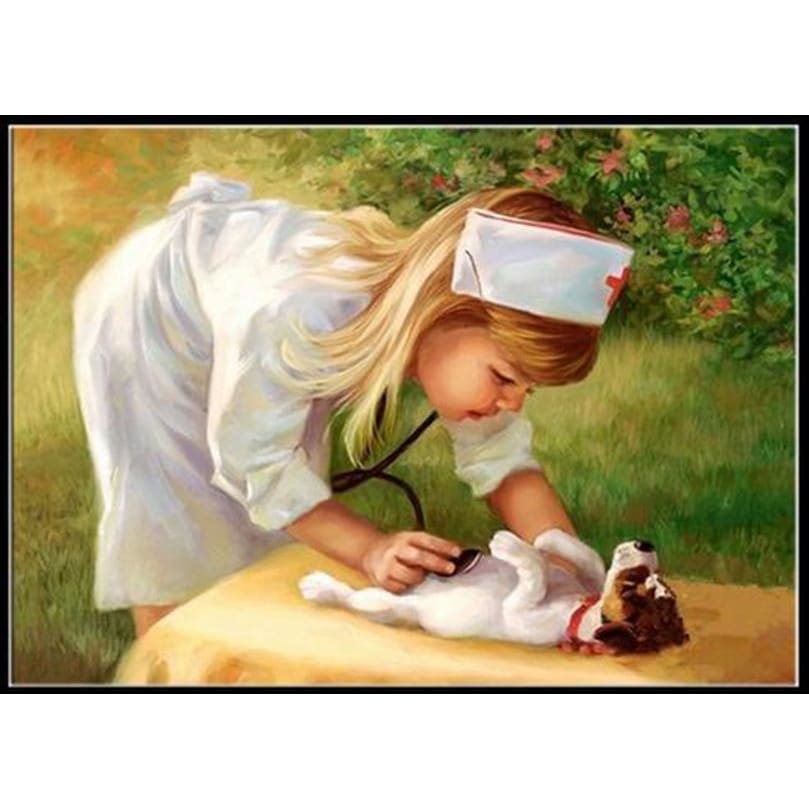 DIY diamant schilderij - verpleegster en hond PIX-641 -