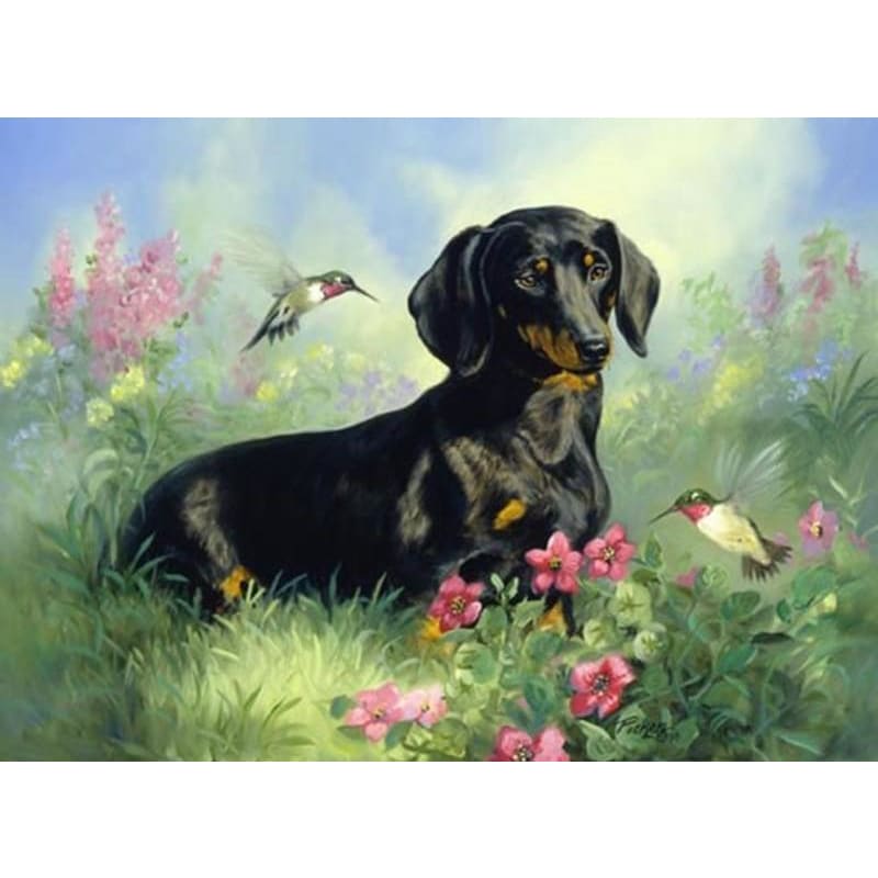 DIY Diamond Painting - Honden en bloemen PIX-139 - Diamond