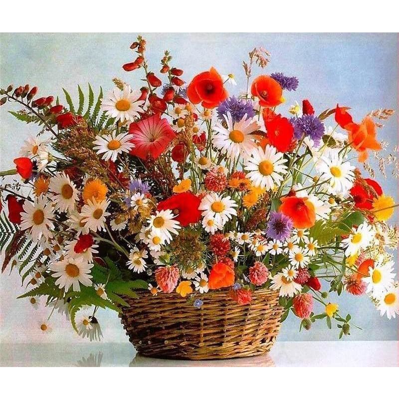 DIY Diamond Painting - Kleurrijke bloemen en bloemenmand