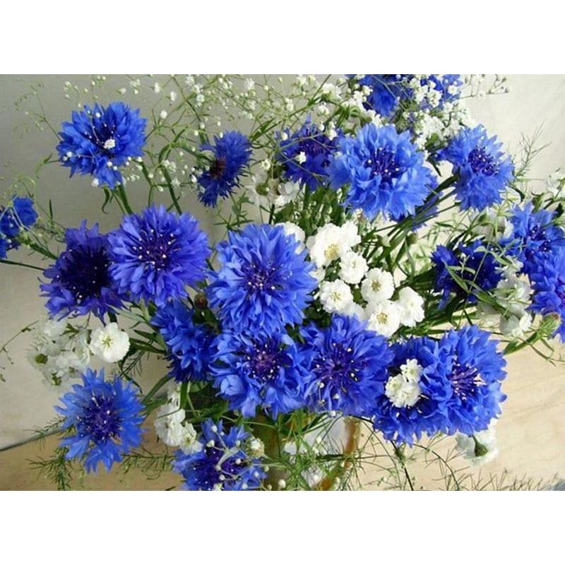 DIY Diamond Painting - Witte en blauwe bloemen PIX-81 -