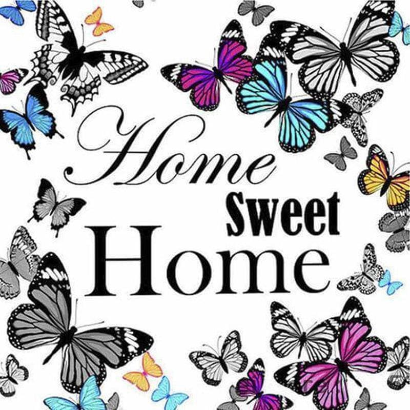 Home sweet home met vlinders - 40x40cm (Minimaal formaat 