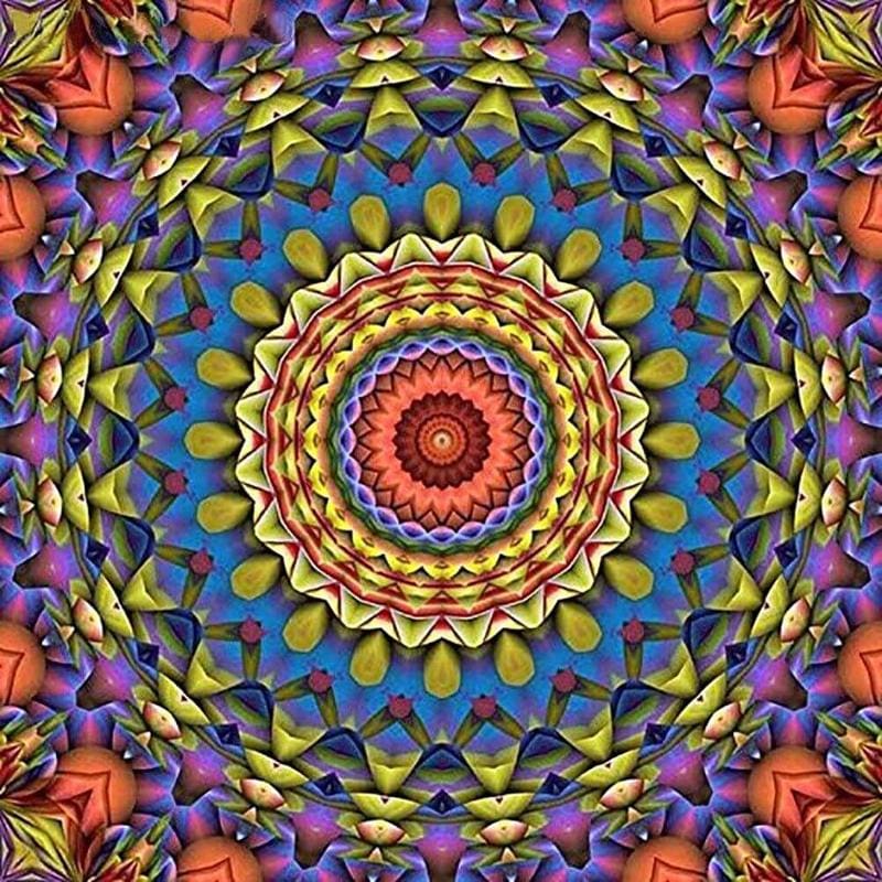 Mandala blauw/geel - 40x40cm (Min. formaat i.v.m. details) /
