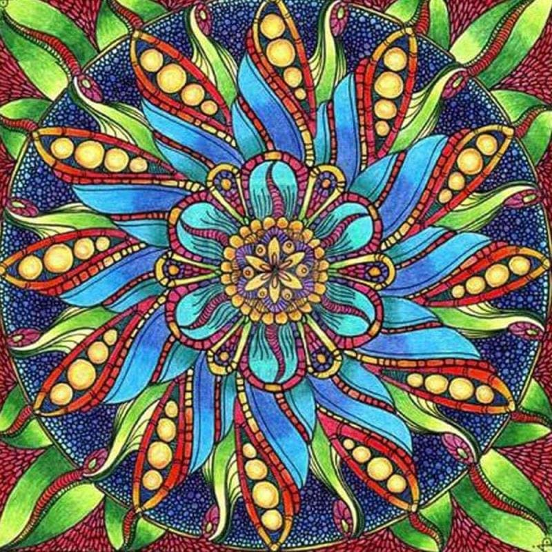 Mandala groen/blauw - 40x40cm (Min. formaat i.v.m. details)