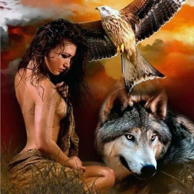 Vrouw & Wolf & Arend | Diamond Painting