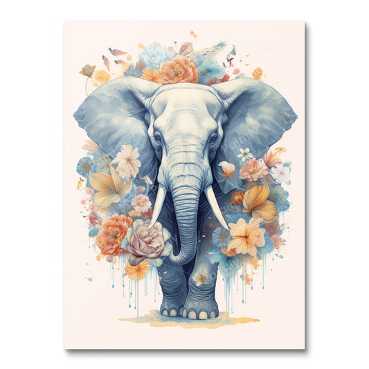 Blauw boeket olifant (diamond painting)