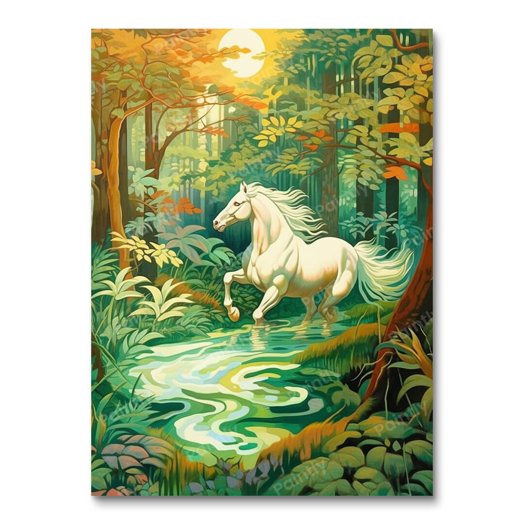 Tropische draf van het witte paard (diamond painting)