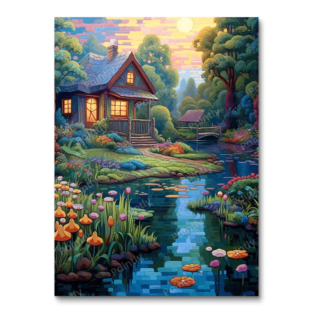 Huisje aan de vijver (diamond painting)