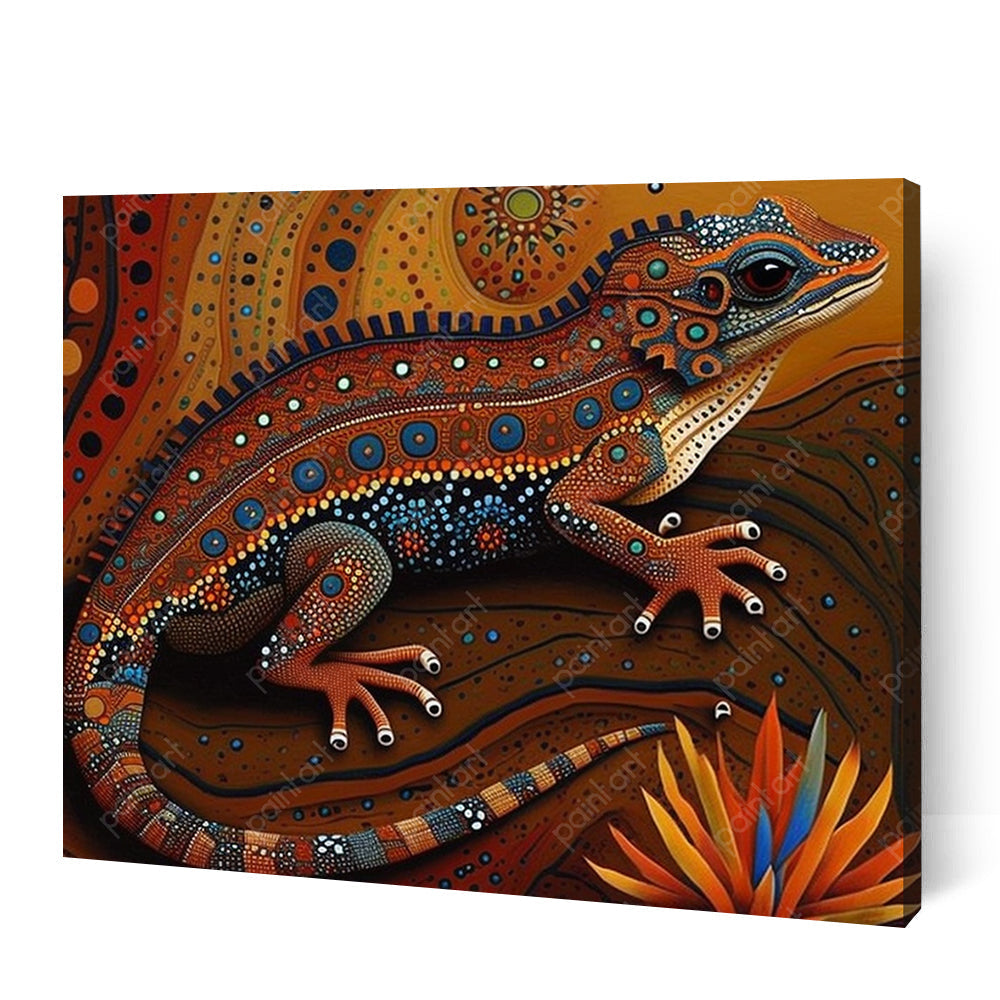 Aboriginal kunst hagedis (diamond painting)