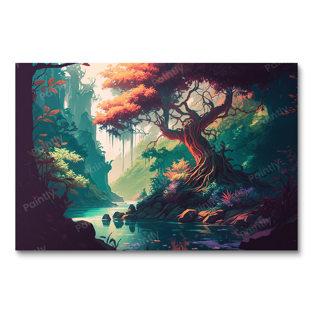 Sereen regenwoud Streamscape (Diamond Painting)
