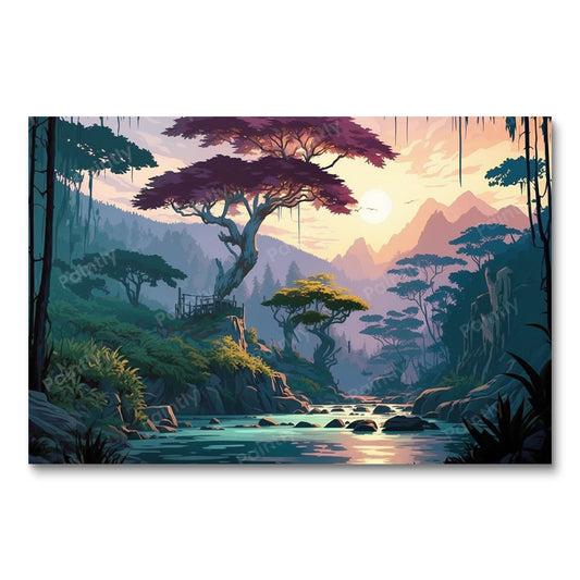 Zonovergoten serenade van het regenwoud (diamond painting)