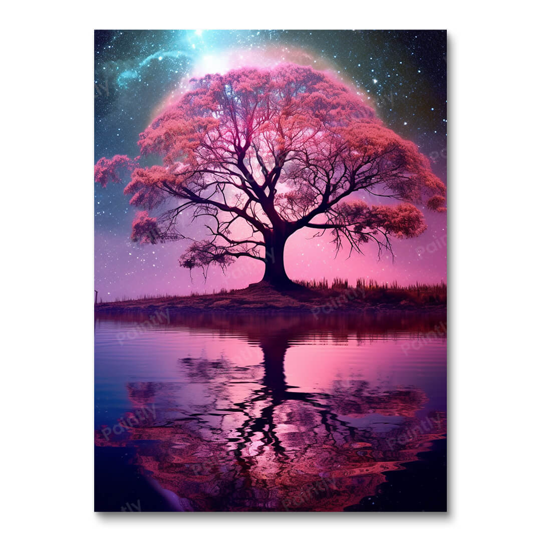 De maanverlichte paarse boom (diamond painting)