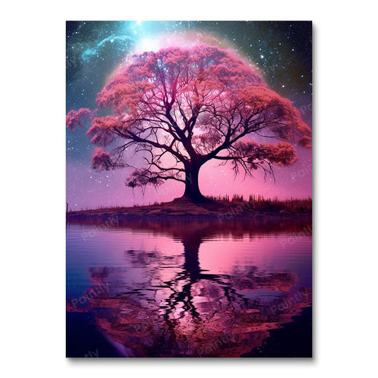De maanverlichte paarse boom (diamond painting)