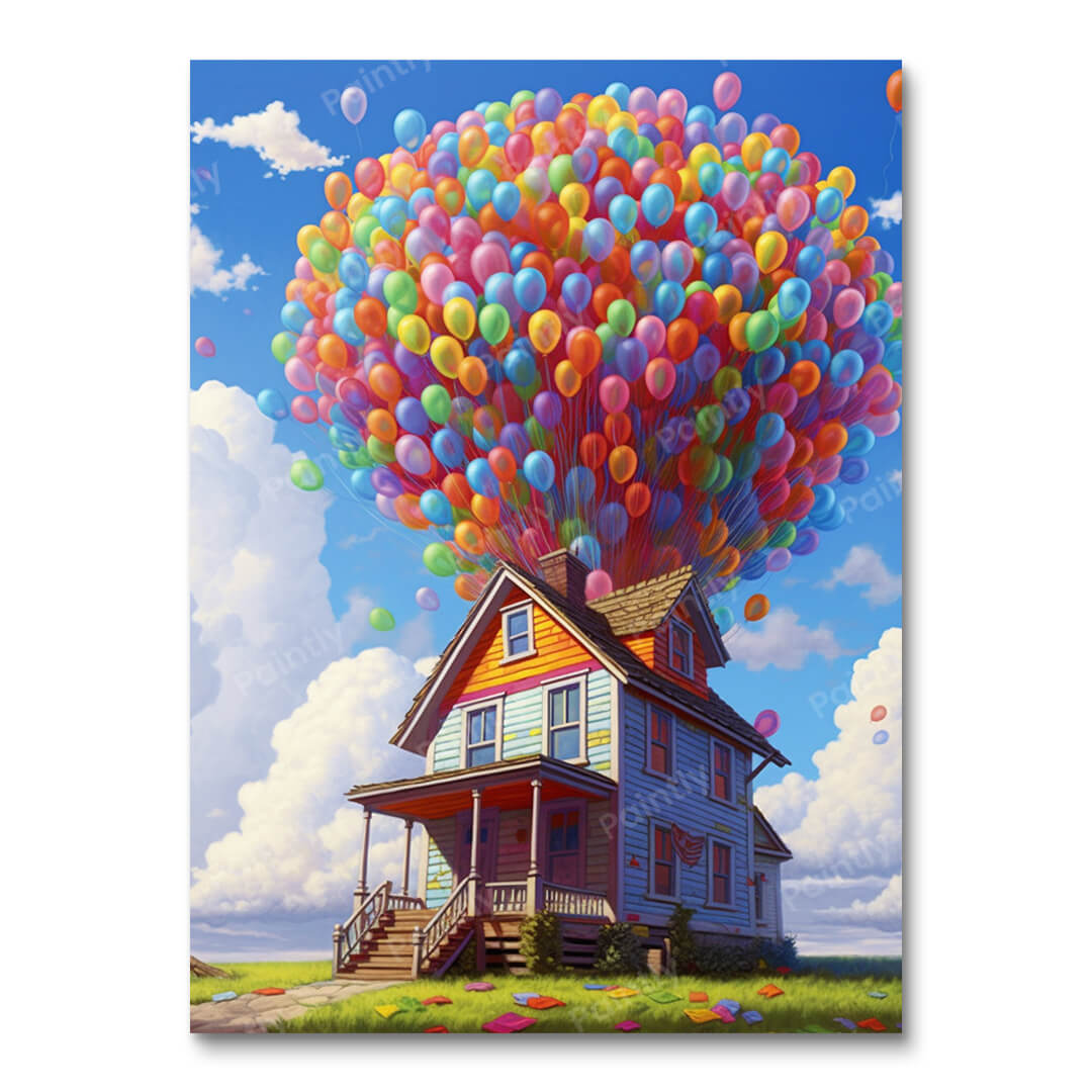 Pointillistisch ballonhuis (diamond painting)