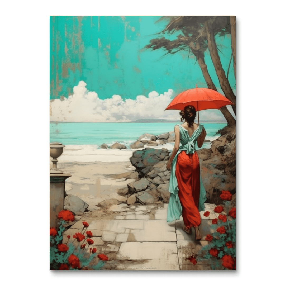 Vrouw die naar het strand lopen (diamond painting)