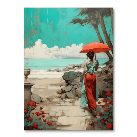 Vrouw die naar het strand lopen (diamond painting)