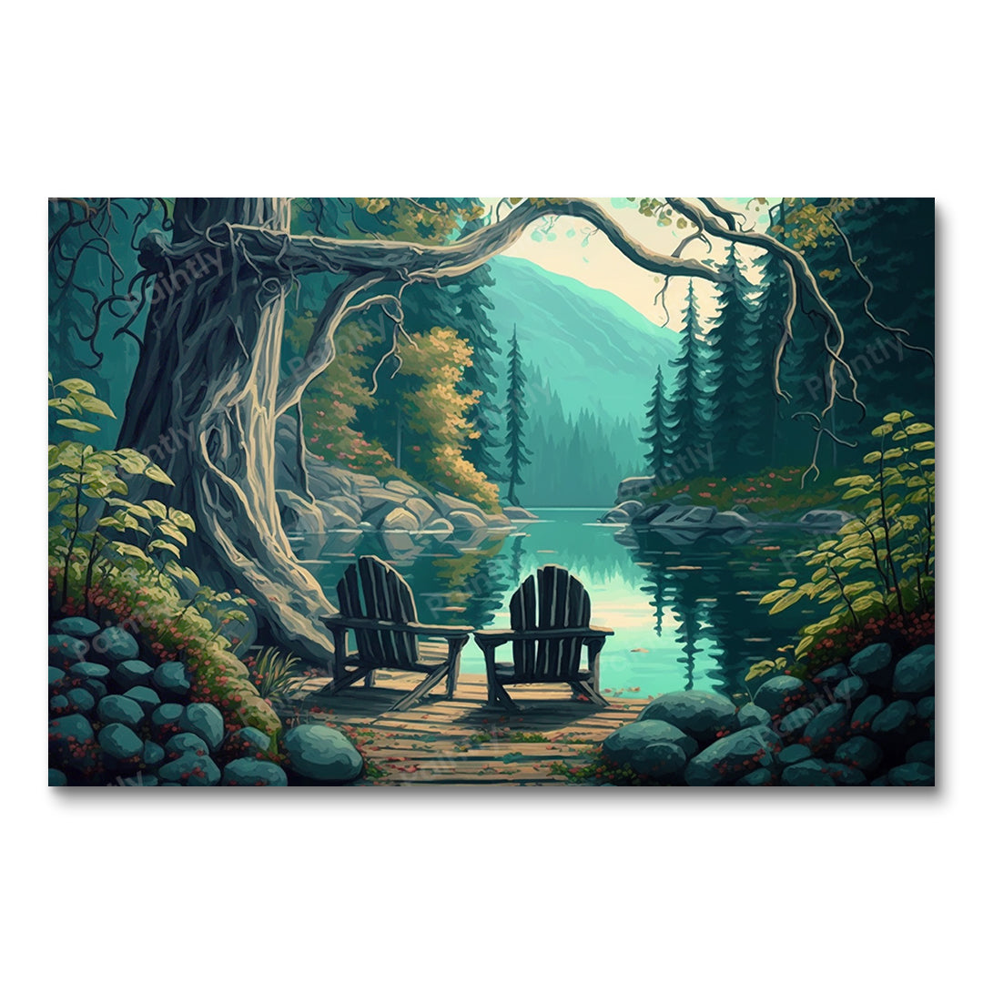 Stoelen aan het meer X (diamond painting)