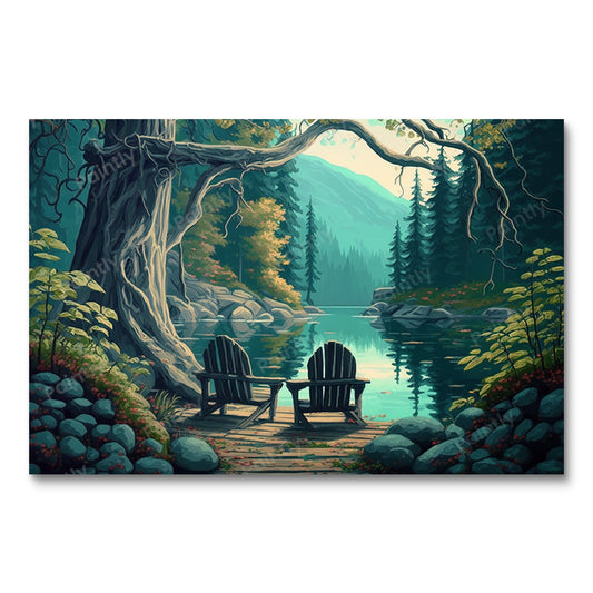 Stoelen aan het meer X (diamond painting)