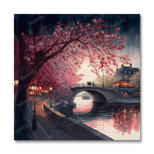 Kersenbloesem boven rivier I (diamond painting)