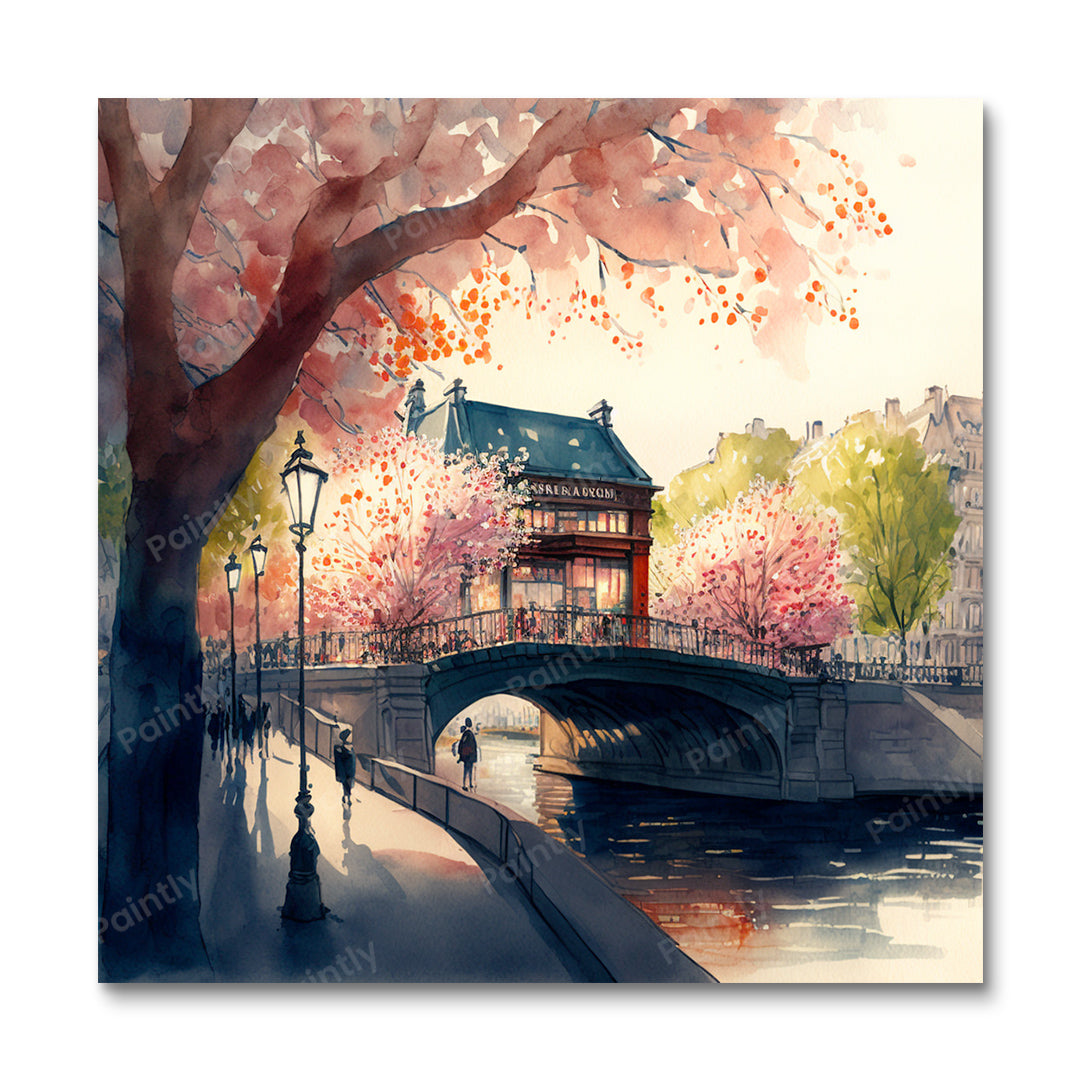 Kersenbloesem over rivier II (diamond painting)