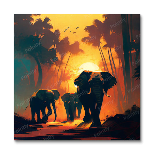 Olifant silhouetten II (diamond painting)