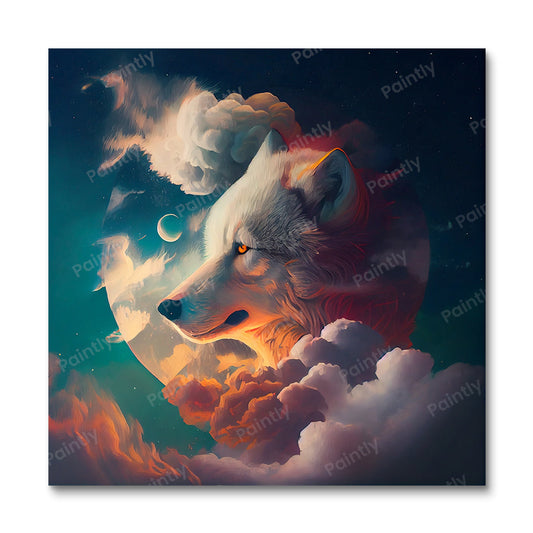 Wolf tussen de wolken (diamond painting)