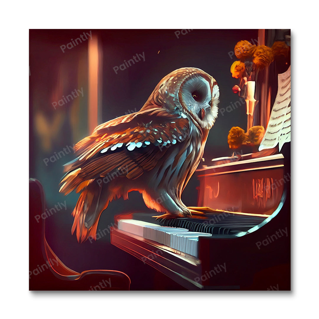 Uil die piano speelt I (diamond painting)