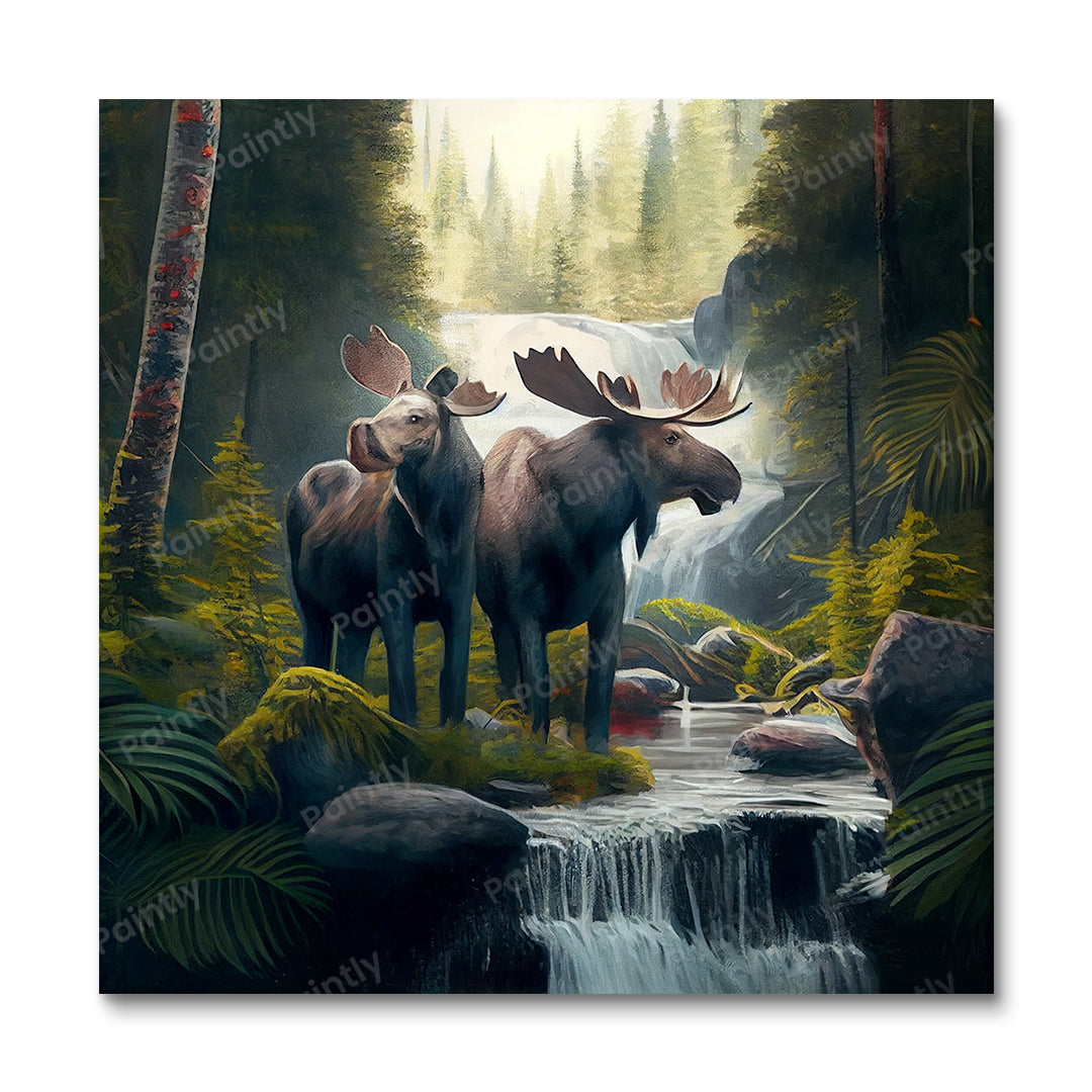 Eland bij de waterval I (diamond painting)