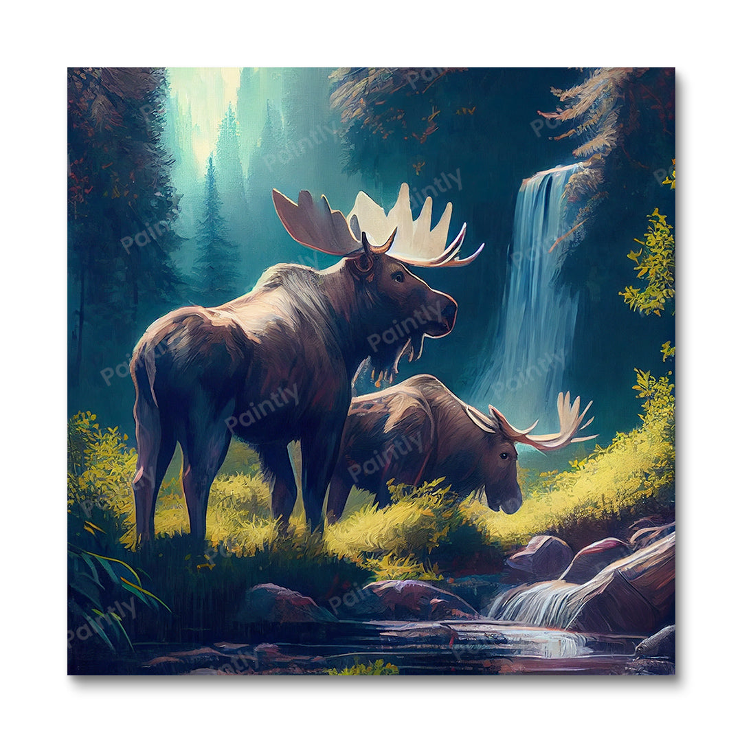 Eland bij de waterval II (diamond painting)