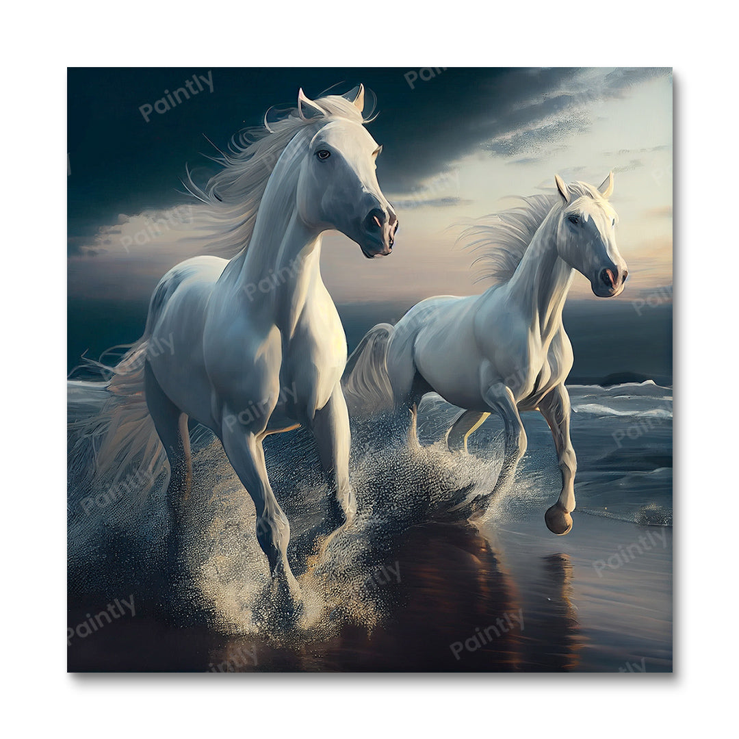Witte majestueuze paarden II (diamond painting)