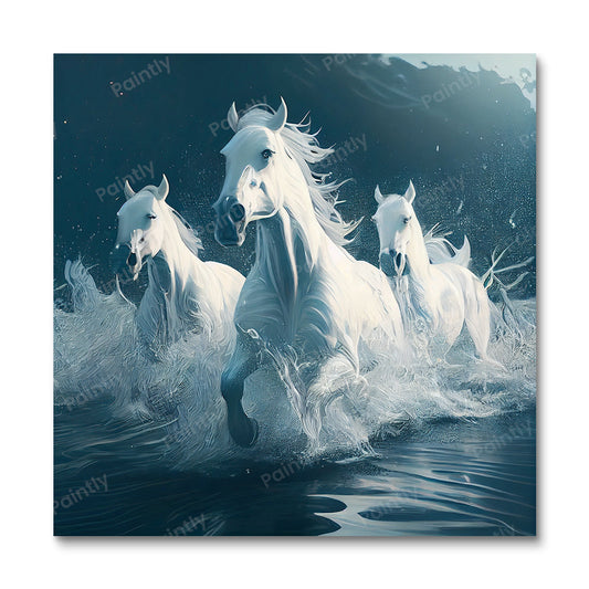 Witte majestueuze paarden I (diamond painting)