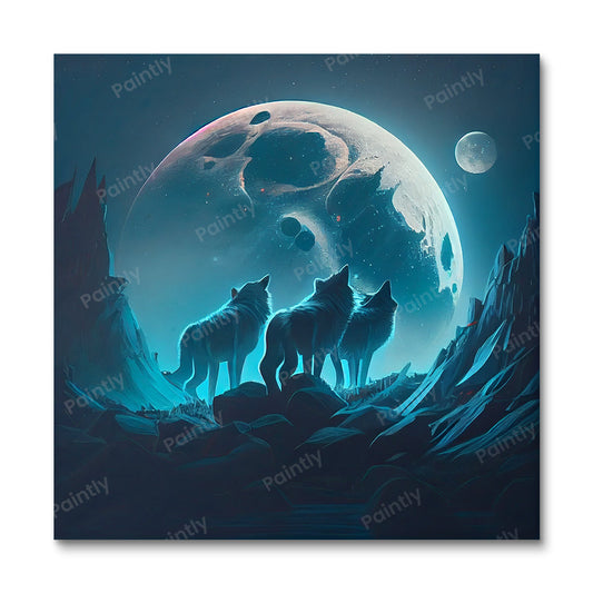 Wolven in het maanlicht II (diamond painting)
