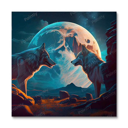 Wolven in het maanlicht I (diamond painting)