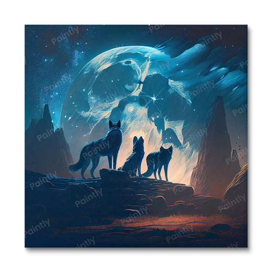 Wolven in het maanlicht IV (diamond painting)