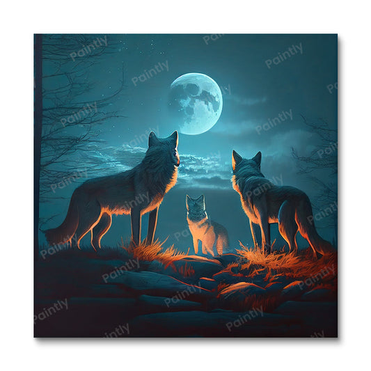 Wolven in het maanlicht III (diamond painting)