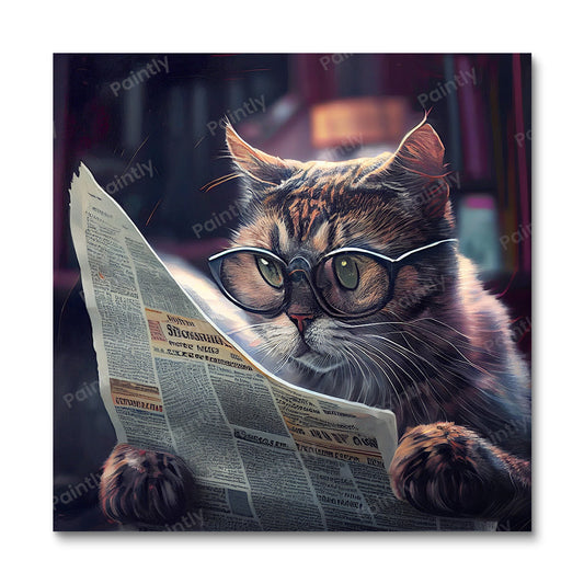 Kat Reading Newspaper I van Wes (Diamond Painting)