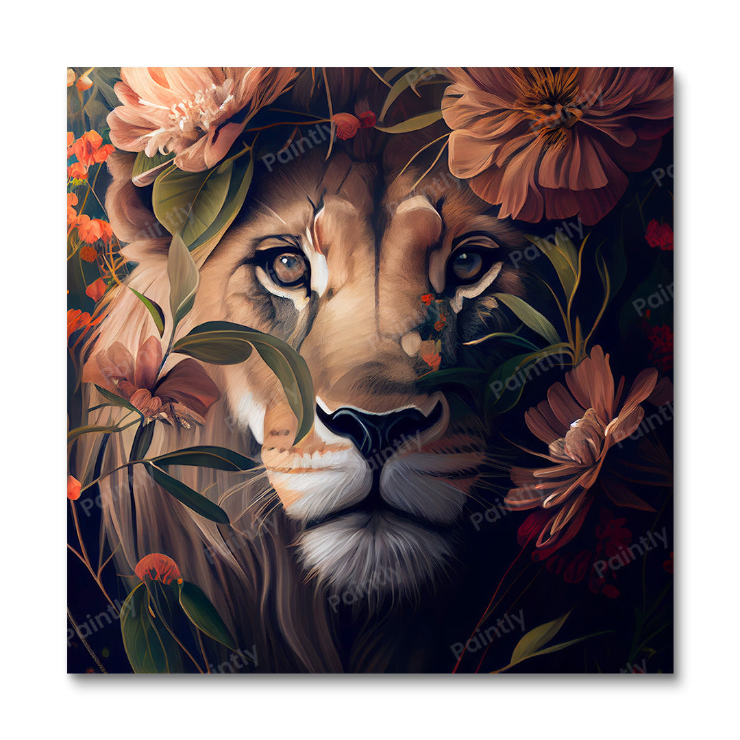 Floral Lion II van Kian (diamond painting)
